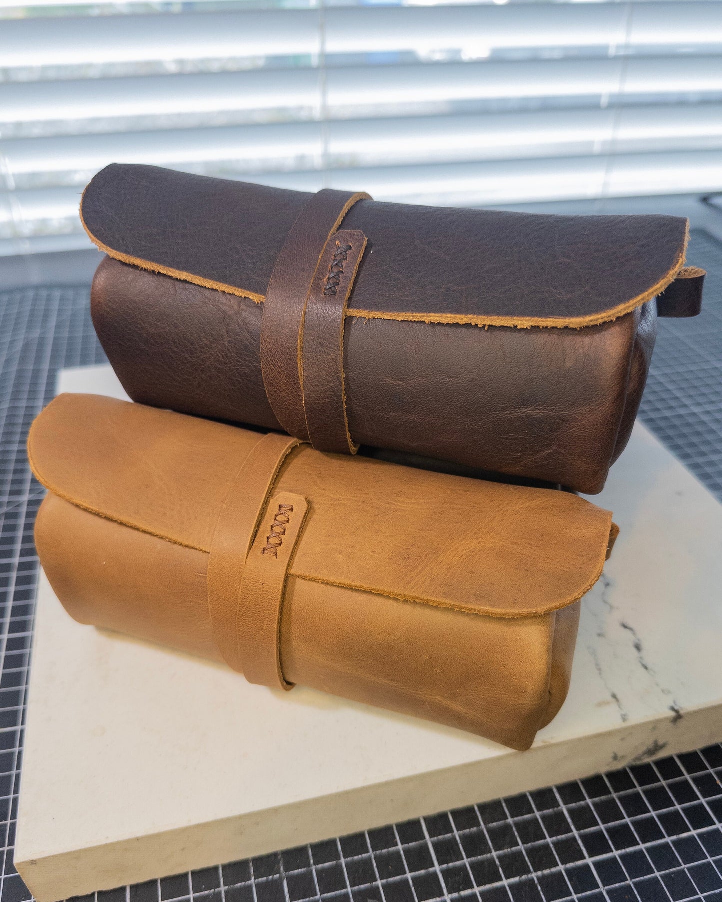 Handmade Brown Leather Pouch, Pen Pouch, Topgrain Leather Pen case, Leather Wrap Pencil Case, Brown Kodiak Leather Pencil Pouch